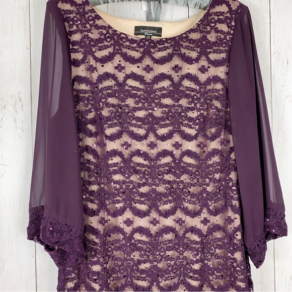 R&M Richards Womens Dress Size 14W Purple Sequin Lace Overlay Chiffon Midi - Picture 2 of 11